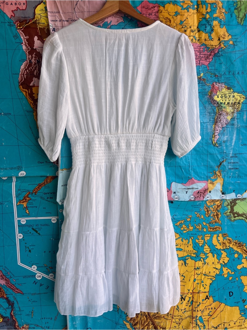 J Gee White V-Neck Tiered Mini Dress with Smocked Waist - Picture 4 of 7